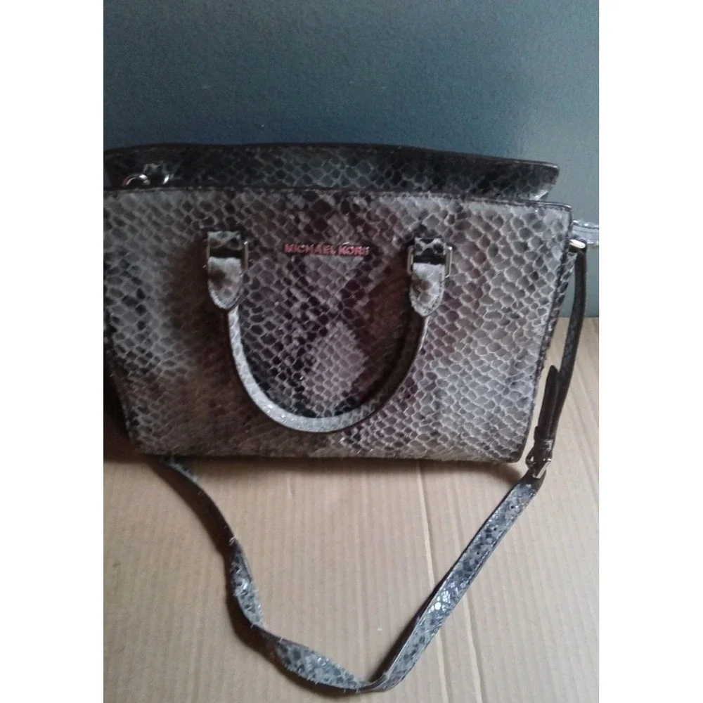 Michael Kors Snakeskin Embossed‎ Leather Satchel Crossbody Bag Purse